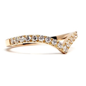 V Shaped Ring Wishbone Diamond Wedding Band Chevron Genuine Diamond Ring Wave Curved Diamond Ring Handmade Wedding Jewelry image 4