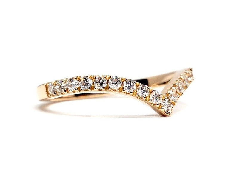 V Shaped Ring Wishbone Diamond Wedding Band Chevron Genuine Diamond Ring Wave Curved Diamond Ring Handmade Wedding Jewelry image 4