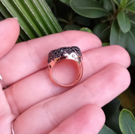 Anillo grande con racimo de diamantes negros autenticos Etsy Espana