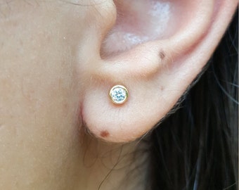 Diamond Bezel Studs - Dainty Diamond Earrings – Delicate Genuine Diamond Earrings – Small Solitaire Earrings – Small Bridal Bezel Set