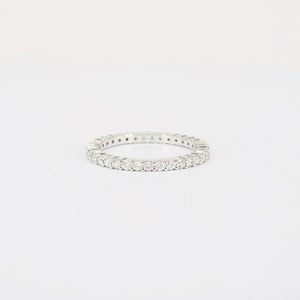 1.7 mm Thin Shared Prong Full Eternity Ring Dainty Diamond Wedding Band Simple Stacking Diamond Band Real April Birthstone Ring image 7