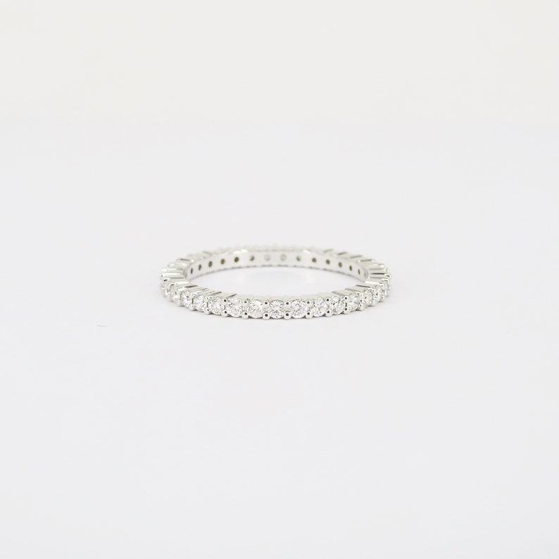 1.7 mm Thin Shared Prong Full Eternity Ring Dainty Diamond Wedding Band Simple Stacking Diamond Band Real April Birthstone Ring image 7
