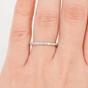 1.7 mm Thin Shared Prong Full Eternity Ring Dainty Diamond Wedding Band Simple Stacking Diamond Band Real April Birthstone Ring image 9