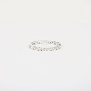 1.7 mm Thin Shared Prong Full Eternity Ring Dainty Diamond Wedding Band Simple Stacking Diamond Band Real April Birthstone Ring image 8