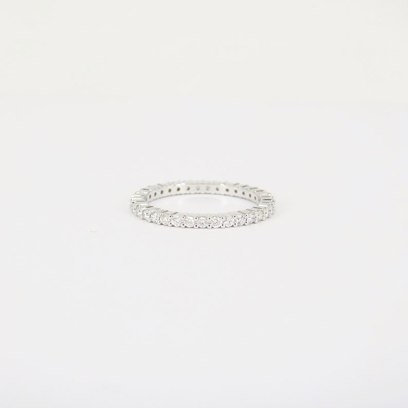 1.7 mm Thin Shared Prong Full Eternity Ring Dainty Diamond Wedding Band Simple Stacking Diamond Band Real April Birthstone Ring image 8