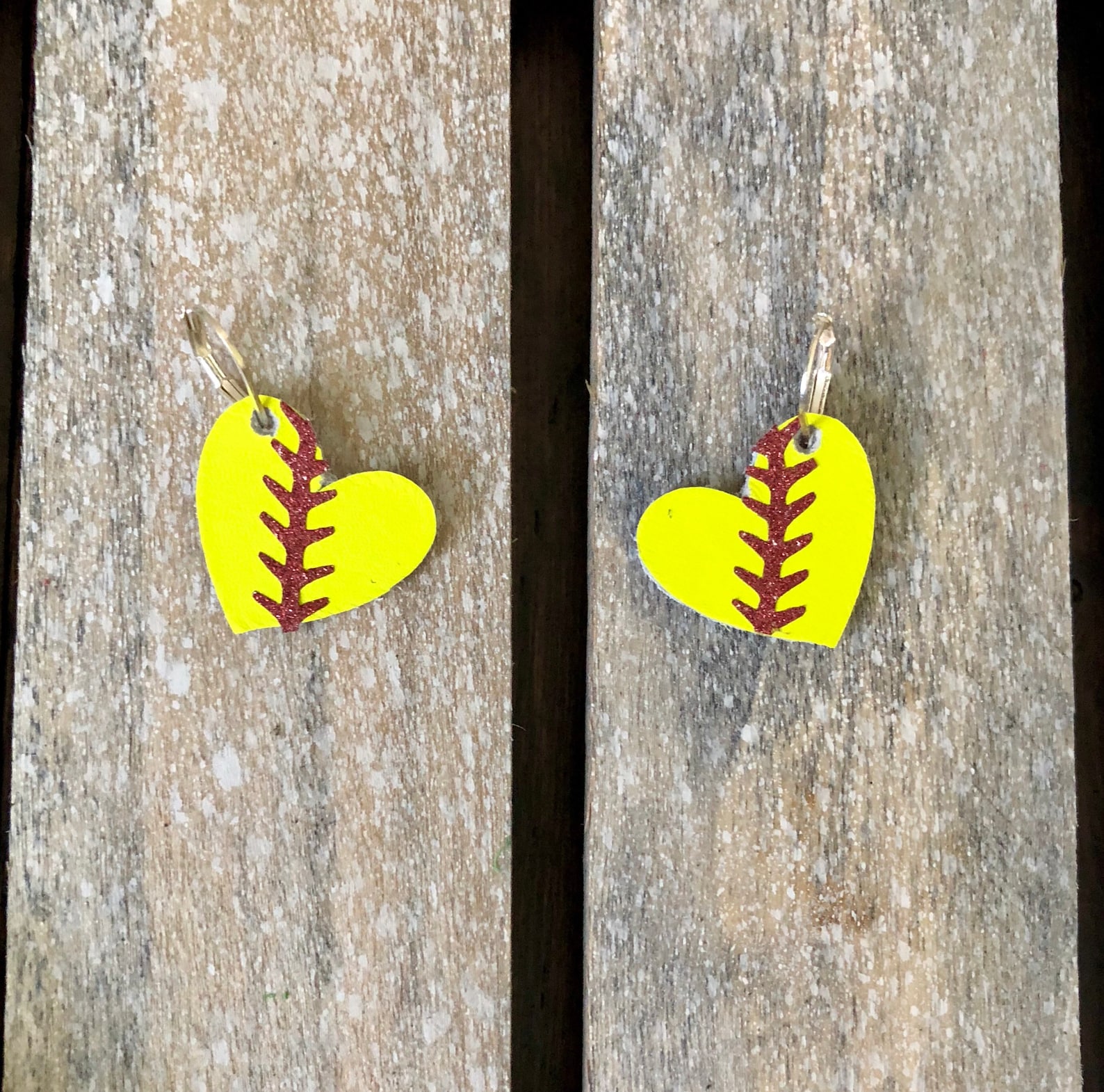Heart shaped softball earrings Etsy
