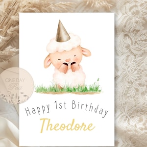 Carte d'anniversaire animaux de la ferme MODÈLE à téléchargement immédiat agneau mouton garçons unisexe mignon