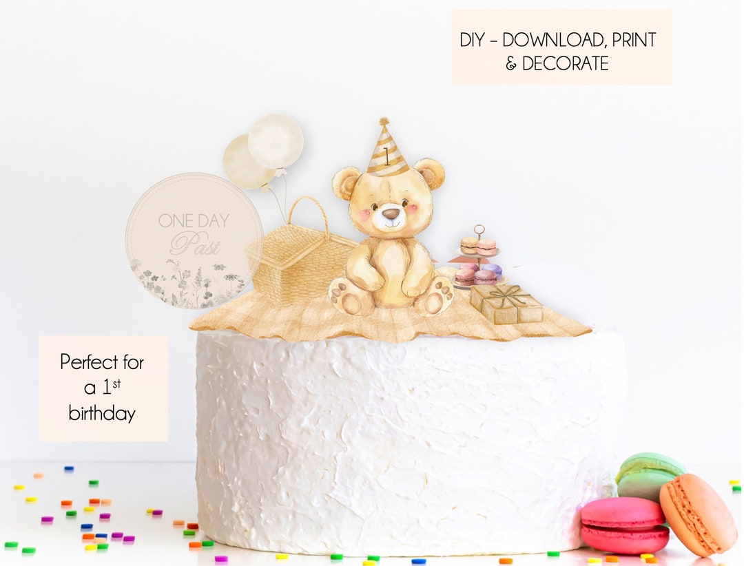 Teddy Bear 1st Birthday Cake Topper EDITABLE Teddy Birthday Cake ...