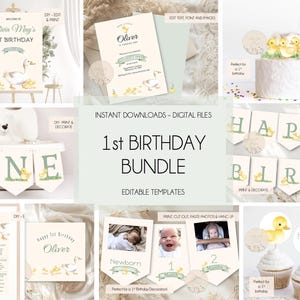 Entchen Party BUNDLE EDITIERBARE 1st Birthday DIY Dekorationen sofort download fünf kleine Enten Mädchen geschlecht neutral fünf kleine Enten