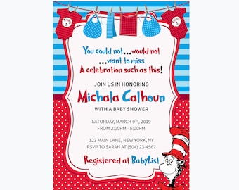Dr Seuss Invitation - Baby Shower Invite - Cat in the Hat Invitation - Dr Seuss Party - Printable Invitation - Dr Seuss Baby Shower - Seuss