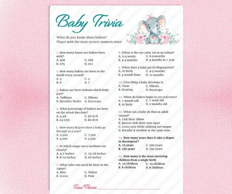 Baby Trivia Game Printable Baby Trivia Baby Shower Trivia Etsy