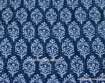 Artisan Hand-Stitched Handmade Blue Kantha Quilt Queen Size Quilt Indian Handmade Bohemian Bedspread Cotton Floral Kantha Throw