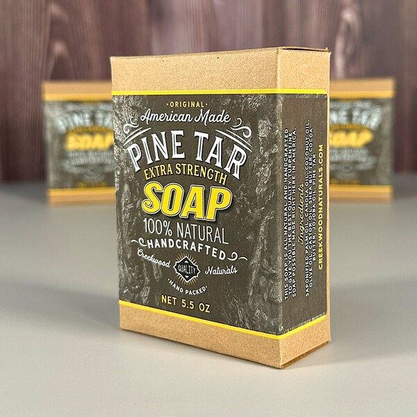 Pine Tar Extra Strength Soap Bar with Free Pouch! - 100% Natural Handcrafted Soap Cleaner