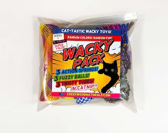 Cat Toys - Wacky Pack Series 1 - Cat Springs, Cat Felt Balls, Cat Tubes