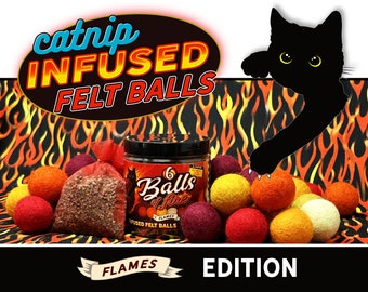 Catnip Infused Felted Balls Cat Toy with Recharging Tin - FLAMES EDITION