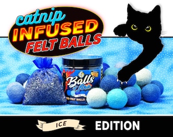 Catnip Infused Felted Balls Cat Toy with Recharging Tin - ICE EDITION