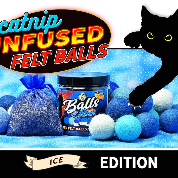 Catnip Infused Felted Balls Cat Toy with Recharging Tin - ICE EDITION