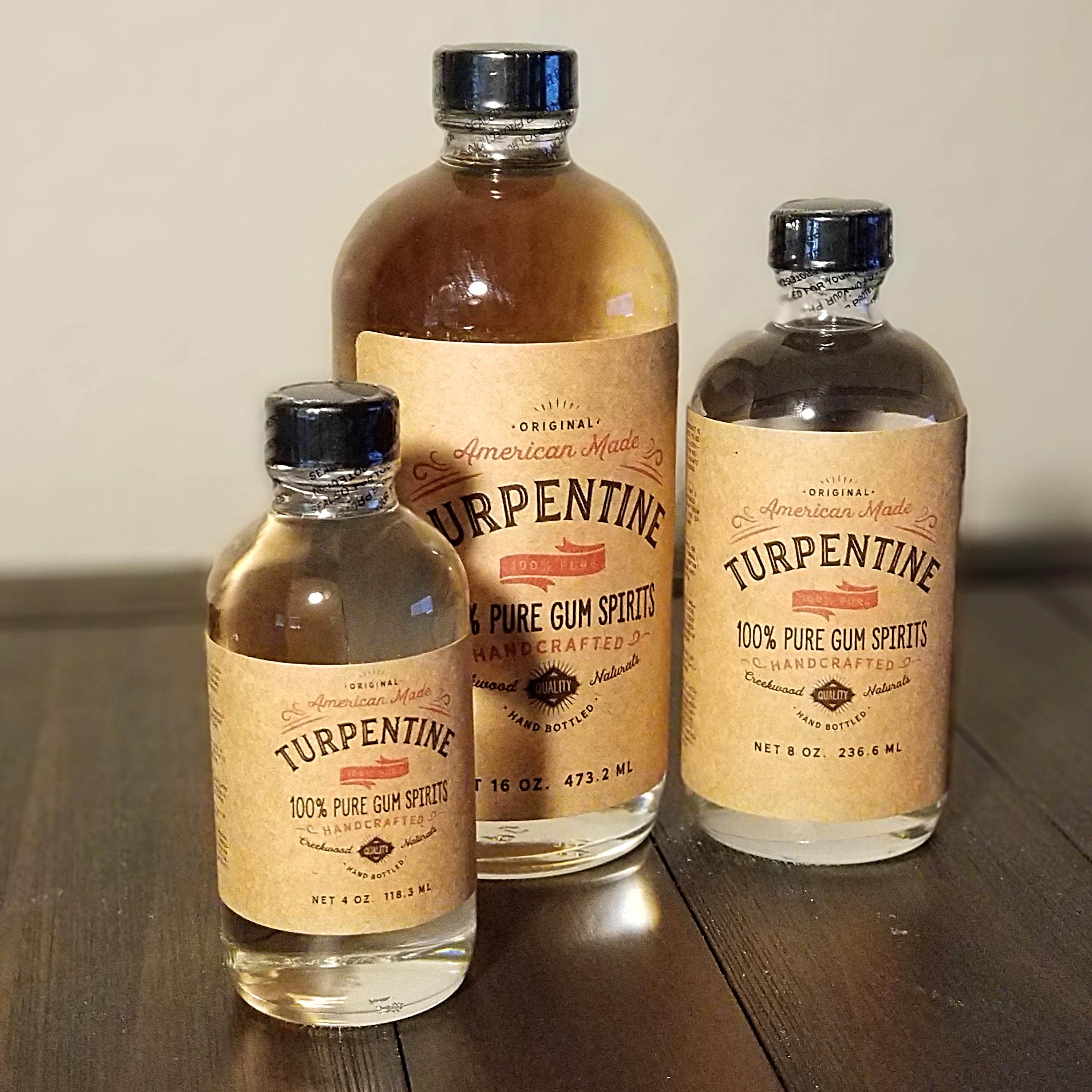 Case of 16 oz bottles of 100% Pure Gum Spirits of Turpentine