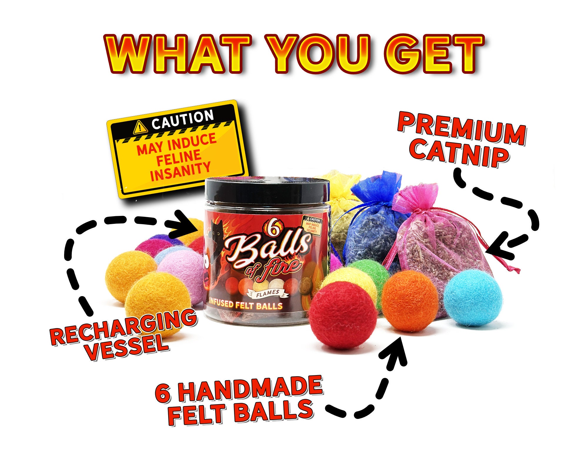 Catnip Infused Felted Balls Cat Toy With Recharging Tin ICE EDITION 