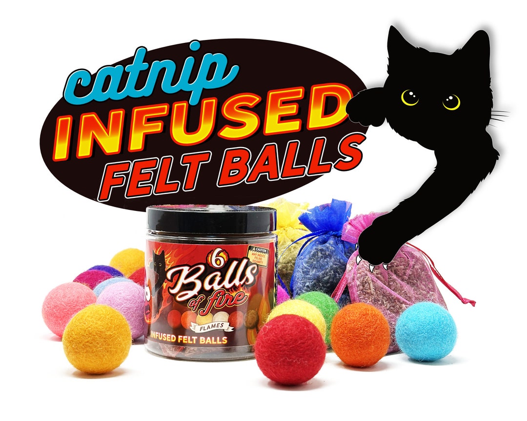 Catnip Infused Felted Balls Cat Toy With Recharging Tin Etsy