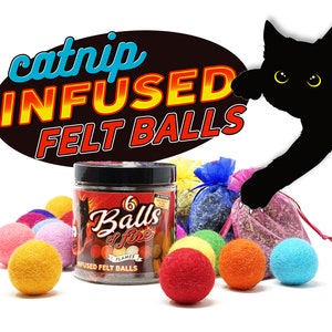 Catnip Infused Felted Balls Cat Toy with Recharging Tin