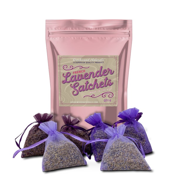 Fresh Lavender Sachets - 6 Organza Bags with Fragrant Dried Lavender - Wedding, Gift, Home Decor, Potpourri Bags