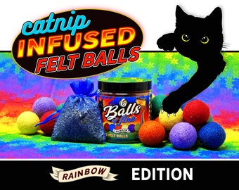 Catnip Infused Felt Balls for Cats Pet Toy - RAINBOW EDITION