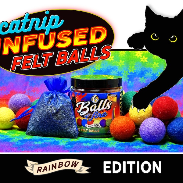 Catnip Infused Felt Balls for Cats Pet Toy - RAINBOW EDITION