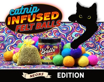 Catnip Infused Felt Balls for Cats Pet Toy - NEON EDITION