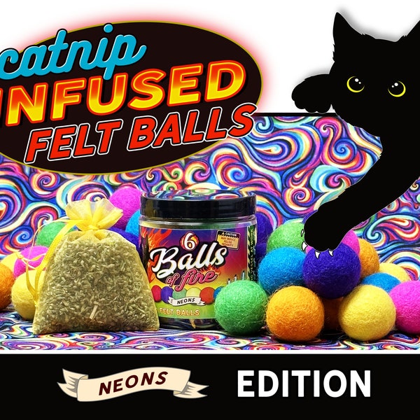Catnip Infused Felt Balls for Cats Pet Toy - NEON EDITION