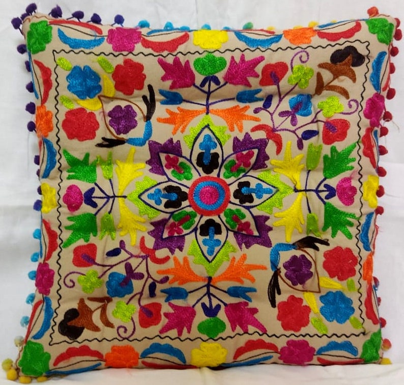 Embroidery Chair Cushion Tufted Seat Pads With Pompom Wicker Etsy