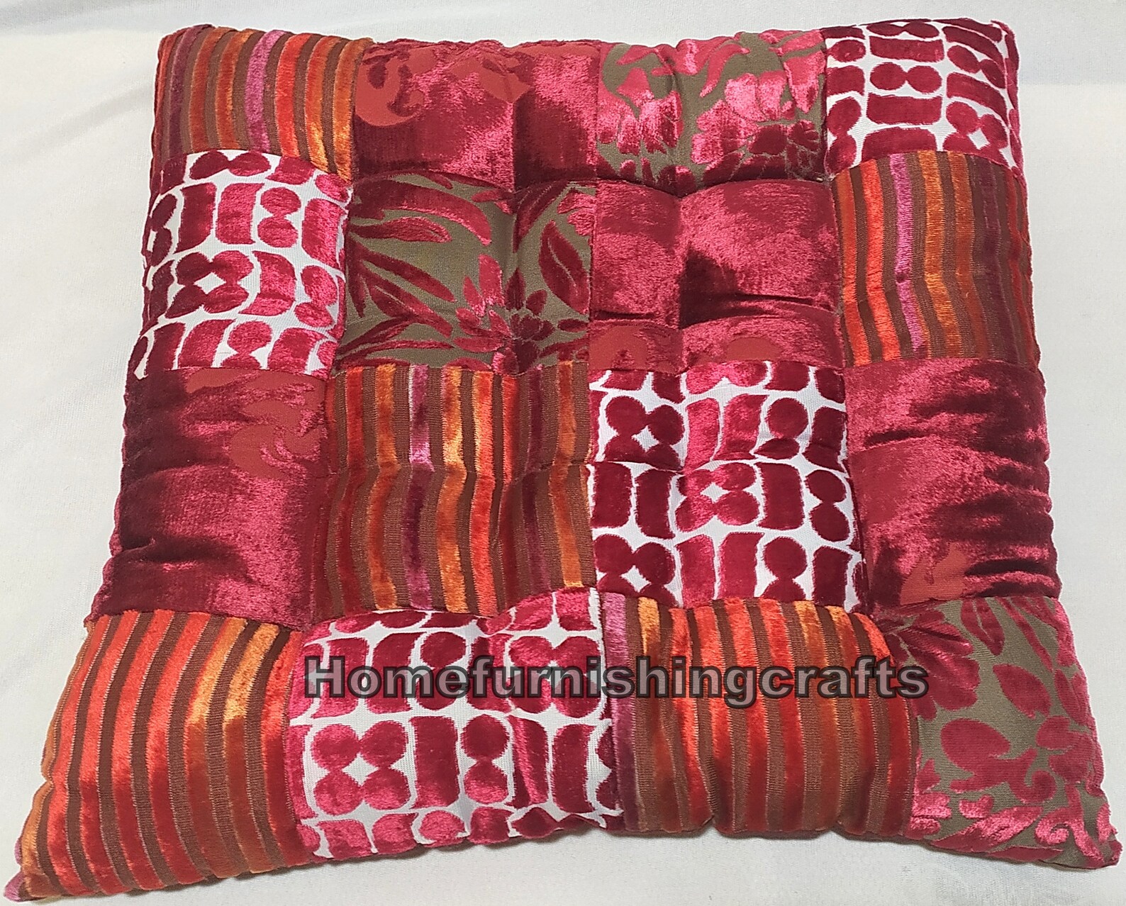 Velvet Patch Work Chair Cushion Tufted Seat Pads With | Etsy