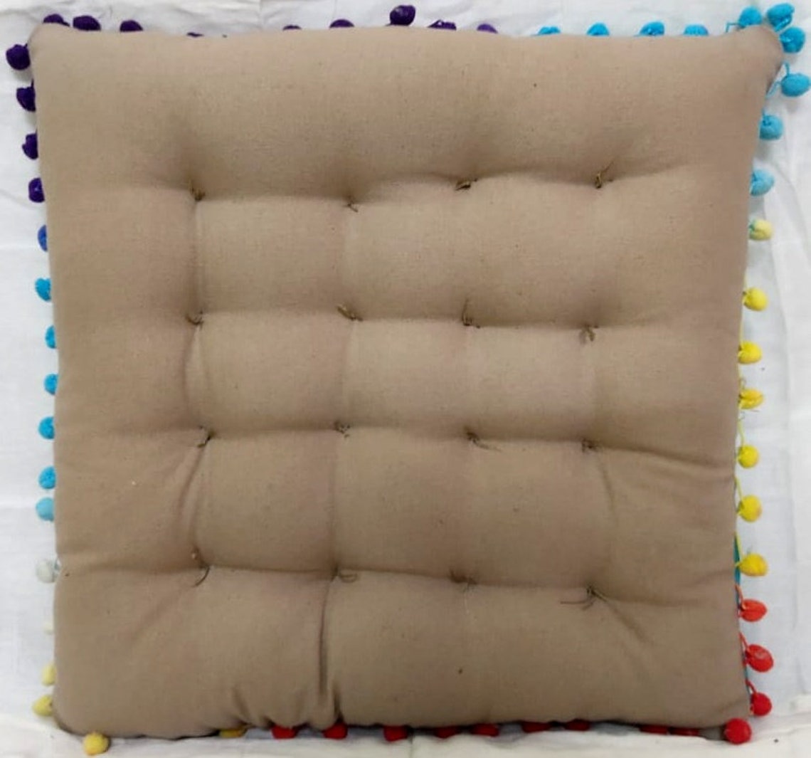 Embroidery Chair Cushion Tufted Seat Pads With Pompom Wicker Etsy