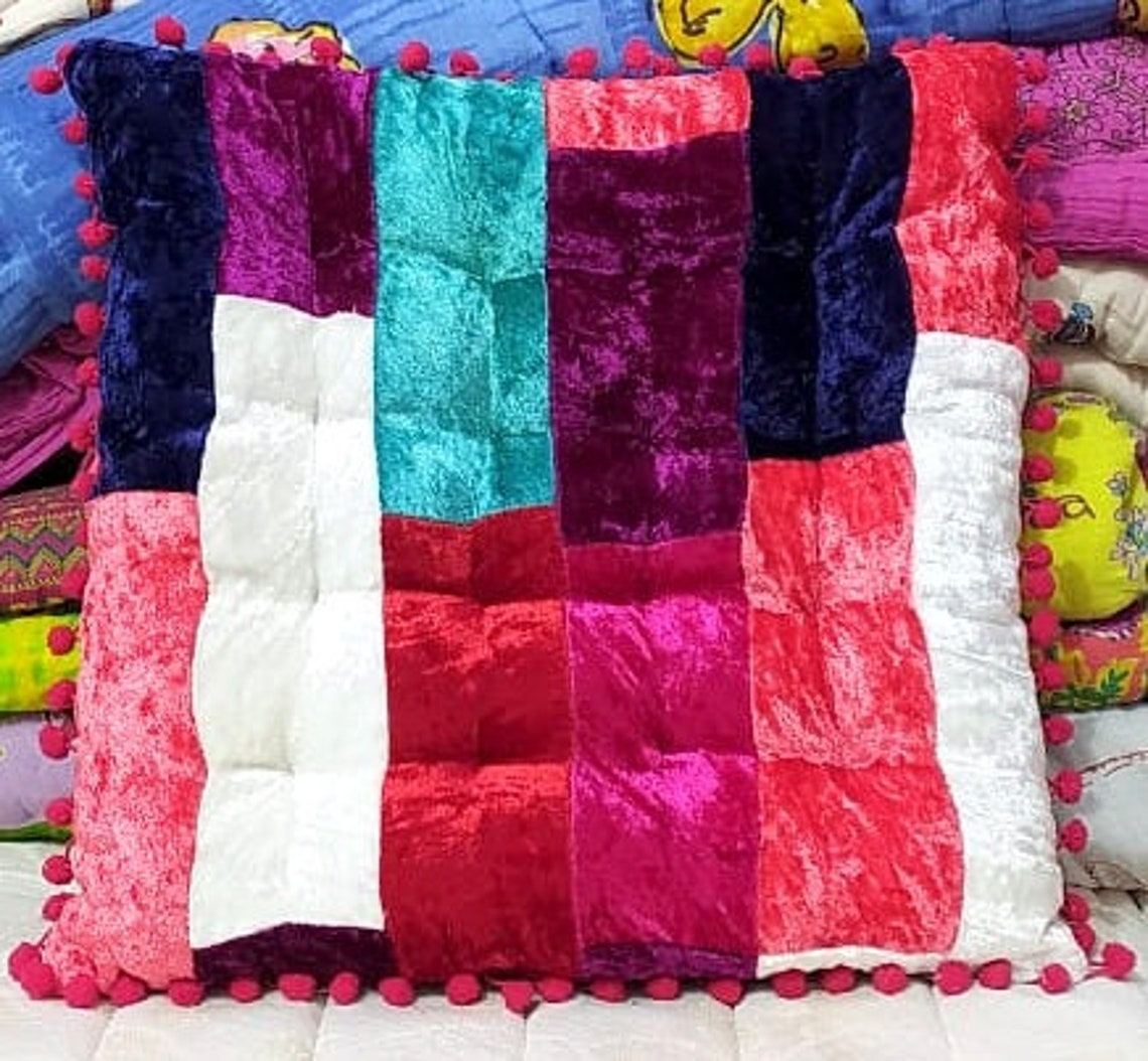 Velvet Patchwork Chair Cushion Tufted Seat Pads Wicker Kitchen Etsy