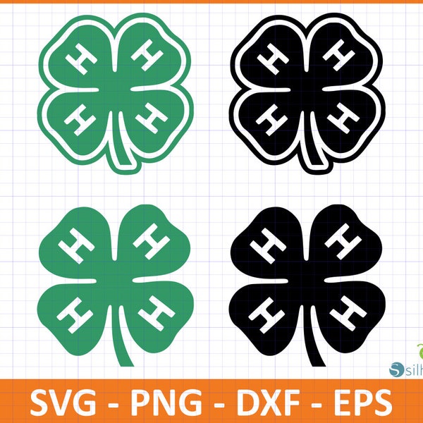 4H Vector,SvG,PnG,DxF,EpS file,Instant download,Digital download for creators,Ready for Cricut,Silhouette,Lucky Sign Logo Icon,Leaf Clover