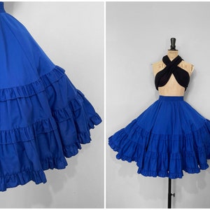 Vintage / 1950s 50s / Petticoat Ruffle Full Skirt / Deep Blue / Pinup