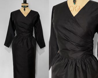 Vintage / 1980s 80s does 1950s 50s / Super Sexy Black Wiggle Dress / Pinup