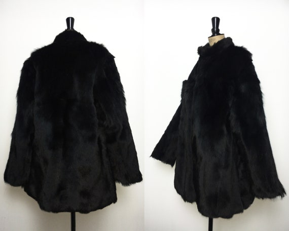 Vintage / 1980s 80s / Fur Coat / Black Fur / Long
