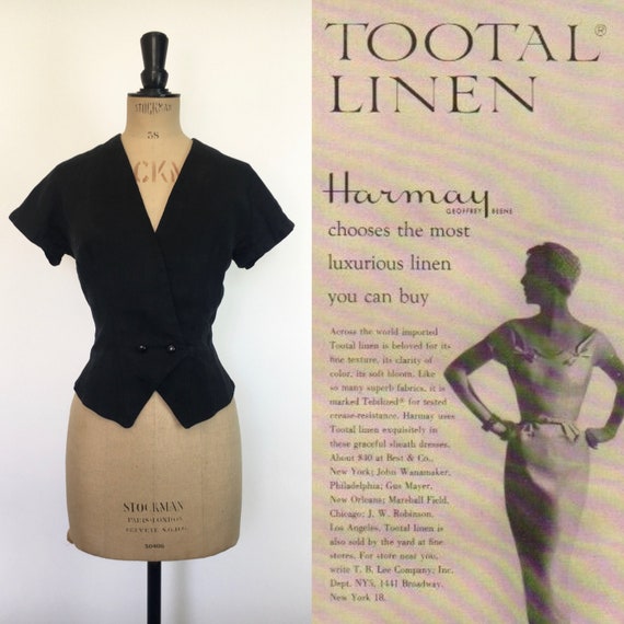 Vintage / 50s 1950s 40s 1940s / Black Linen / Jack