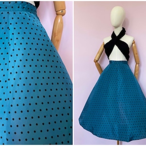 Vintage / 1950s 50s / Polka Dot Circle Skirt Swing Skirt / Black Blue / Pinup