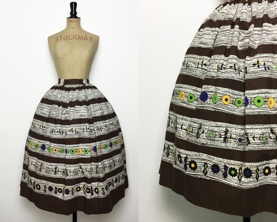 Vintage / 1950s 50s / Circle Skirt / Flower Floral