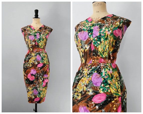 Vintage / 1950s 50s / Super Sexy Wiggle Dress / Flora… - Gem