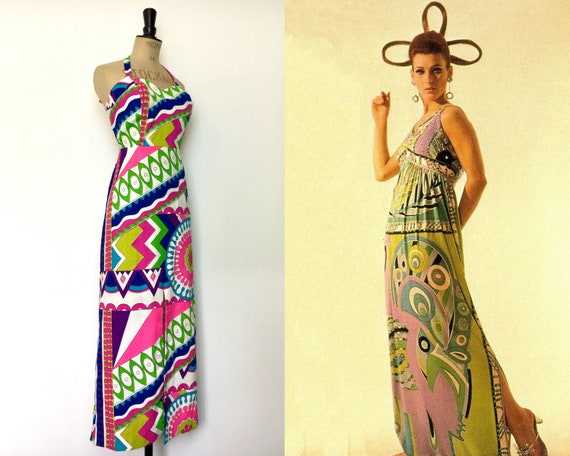 Vintage / 60s 1960s / Maxi Dress / Pucci Style / P