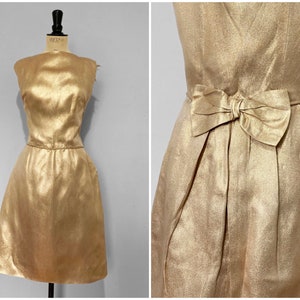 Vintage / 1950s 50s 1960s 60s / Metallic Gold Wiggle Dress / Glitter party Dress / pinup