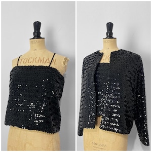 Vintage / 1980s 80s / Disco Sequin Matching Set / Top and Jacket Crop Top / Abba Outfit / New Years Eve Party / Co Old