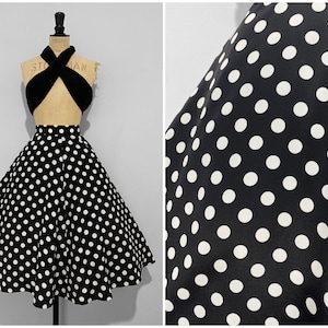 Vintage / 1980s 80s does 1950s 50s / Full Skirt Swing Skirt / Polka Dot Black White / Pinup