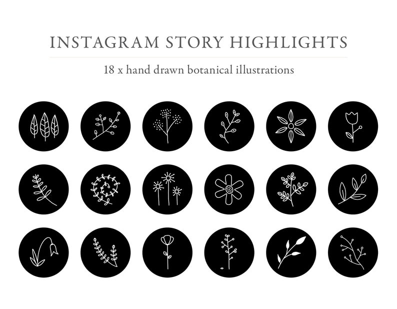 Instagram Highlights Black and White Icons Botanical Icons - Etsy