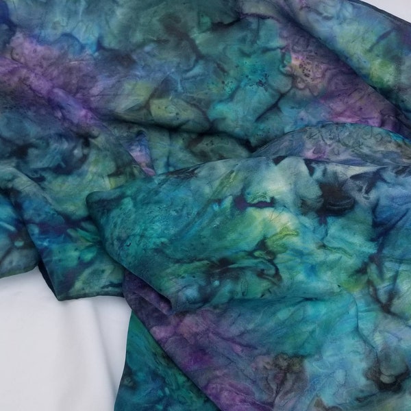 Underwater Tapestry Hand Made Silk Scarves and Men's Necktie; Teal, Blue, Green, Black, Purple Hand-Painted Silk Scarf; Handmade Silk Scarf