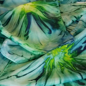 Hidden Depths Handmade Silk Scarf, Handmade Silk Scarf in Cool Blue  and Green Hues, Handmade Silk Scarf Gift-Packaged with Free Shipping