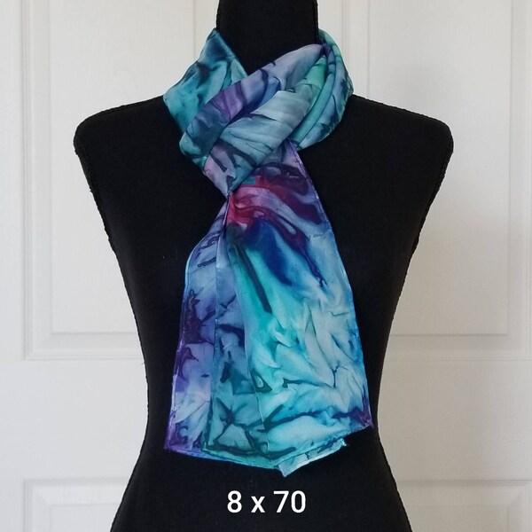 Hand-Painted Tropical Nights Silk Scarf;  Gift-Packaged Handmade Silk Scarf with Free Shipping